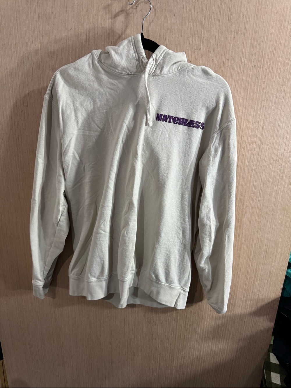 Comfort Colors Cream Hoodie with Purple Matchless Logo Size Medium